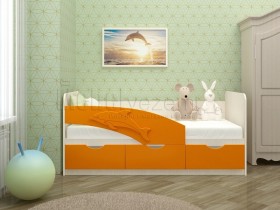 Дельфин-3 Кровать детская 3 ящика без ручек 1.8 Оранжевый глянец в Верхоянске - verhoyansk.katalogmebeli.com | фото