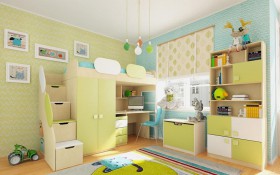 Детская комната Эппл (Зеленый/Белый/корпус Клен) в Верхоянске - verhoyansk.katalogmebeli.com | фото 2