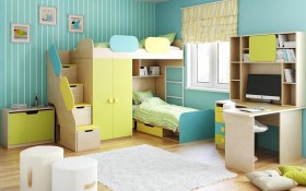 Детская комната Смайли (Желтый/Голубой/Зеленый/корпус Клен) в Верхоянске - verhoyansk.katalogmebeli.com | фото 2