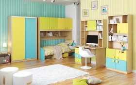Детская комната Смайли (Желтый/Голубой/Зеленый/корпус Клен) в Верхоянске - verhoyansk.katalogmebeli.com | фото 3