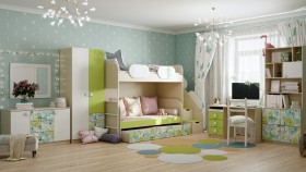 Детская комната Твит (Белый/Зеленый/корпус Клен) в Верхоянске - verhoyansk.katalogmebeli.com | фото 4