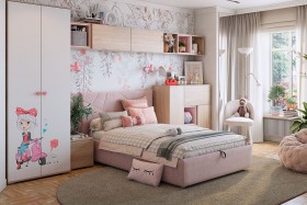 Комплект детской мебели Алина К2 Дуб мария/белый/нежно-розовый велюр в Верхоянске - verhoyansk.katalogmebeli.com | фото 1