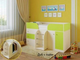 Кровать-чердак Малыш-4 Дуб молочный/Лайм в Верхоянске - verhoyansk.katalogmebeli.com | фото
