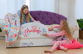 Кровать детская Эльза с бортиком Принцесса Белый/Фиолетовый в Верхоянске - verhoyansk.katalogmebeli.com | фото 1