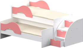 Кровать детская Матрешка выкатная с лестницей  Белый/Розовый в Верхоянске - verhoyansk.katalogmebeli.com | фото 1