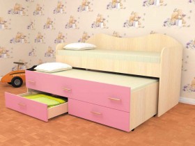 Кровать детская Нимфа двухместная 2.0 Дуб молочный/Розовый в Верхоянске - verhoyansk.katalogmebeli.com | фото 1