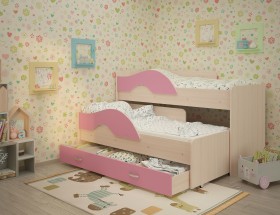 Кровать детская Радуга 1600 Млечный дуб/Розовый в Верхоянске - verhoyansk.katalogmebeli.com | фото 1