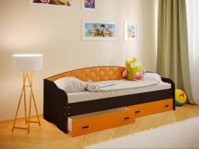 Кровать Софа-8 с мягкой спинкой (900х1900) Венге/Оранжевый в Верхоянске - verhoyansk.katalogmebeli.com | фото
