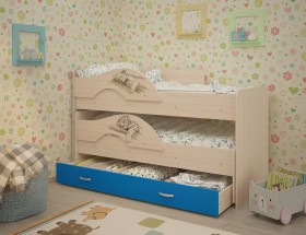 Кровать выкатная Радуга-Сафари детская 1600 Млечный дуб/Голубой в Верхоянске - verhoyansk.katalogmebeli.com | фото