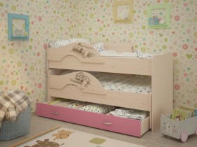 Кровать выкатная Радуга-Сафари детская 1600 Млечный дуб/Розовый в Верхоянске - verhoyansk.katalogmebeli.com | фото 1