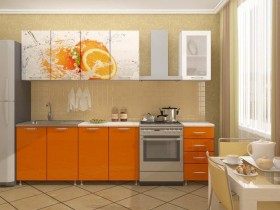 Кухонный гарнитур 1,8м Апельсин (Белый/Оранжевый металлик/Фотопечать апельсин) в Верхоянске - verhoyansk.katalogmebeli.com | фото
