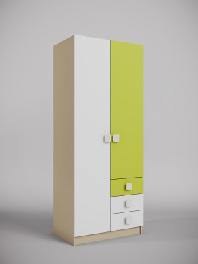 Шкаф 2-х створчатый с ящиками Эппл (Зеленый/Белый/корпус Клен) в Верхоянске - verhoyansk.katalogmebeli.com | фото