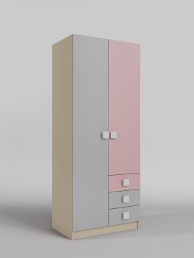 Шкаф 2-х створчатый с ящиками Грэйси (Розовый/Серый/корпус Клен) в Верхоянске - verhoyansk.katalogmebeli.com | фото