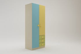 Шкаф 2-х створчатый с ящиками Смайли (Желтый/Голубой/Зеленый/корпус Клен) в Верхоянске - verhoyansk.katalogmebeli.com | фото