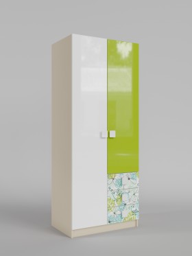 Шкаф 2-х створчатый с ящиками Твит (Белый/Зеленый/корпус Клен) в Верхоянске - verhoyansk.katalogmebeli.com | фото
