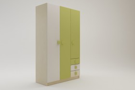 Шкаф 3-х створчатый с ящиками Эппл (Зеленый/Белый/корпус Клен) в Верхоянске - verhoyansk.katalogmebeli.com | фото 2