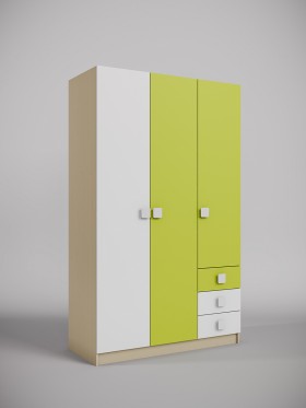 Шкаф 3-х створчатый с ящиками Эппл (Зеленый/Белый/корпус Клен) в Верхоянске - verhoyansk.katalogmebeli.com | фото 1