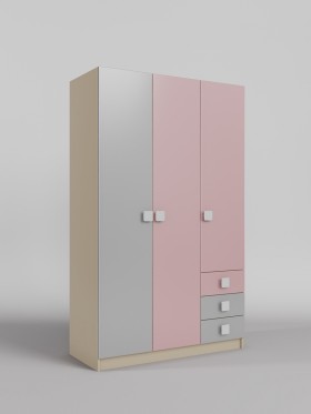 Шкаф 3-х створчатый с ящиками Грэйси (Розовый/Серый/корпус Клен) в Верхоянске - verhoyansk.katalogmebeli.com | фото