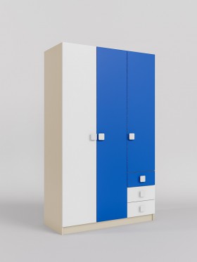 Шкаф 3-х створчатый с ящиками Скай (Синий/Белый/корпус Клен) в Верхоянске - verhoyansk.katalogmebeli.com | фото