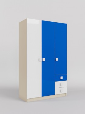 Шкаф 3-х створчатый с ящиками Скай люкс (Синий/Белый/корпус Клен) в Верхоянске - verhoyansk.katalogmebeli.com | фото