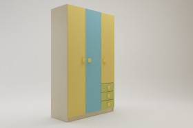 Шкаф 3-х створчатый с ящиками Смайли (Желтый/Голубой/Зеленый/корпус Клен) в Верхоянске - verhoyansk.katalogmebeli.com | фото 1