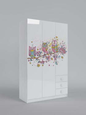 Шкаф 3-х створчатый с ящиками Совушки (Белый/корпус Выбеленное дерево) в Верхоянске - verhoyansk.katalogmebeli.com | фото