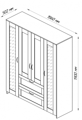 Шкаф четырехдверный Сириус с 1 зеркалом и 2 ящиками белый в Верхоянске - verhoyansk.katalogmebeli.com | фото 2