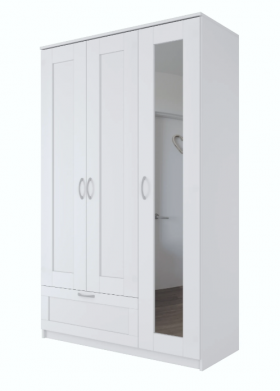 Шкаф трехдверный Сириус с зеркалом и 1 ящиком белый в Верхоянске - verhoyansk.katalogmebeli.com | фото 1