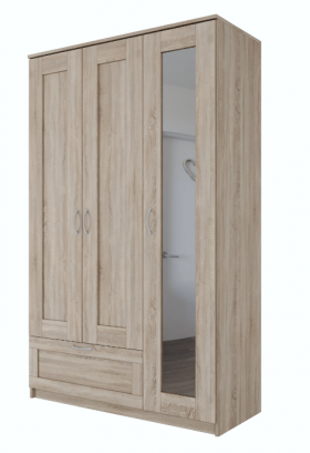 Шкаф трехдверный Сириус с зеркалом и 1 ящиком дуб сонома в Верхоянске - verhoyansk.katalogmebeli.com | фото 1