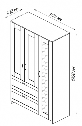 Шкаф трехдверный Сириус с зеркалом и 2 ящиками дуб сонома в Верхоянске - verhoyansk.katalogmebeli.com | фото 2